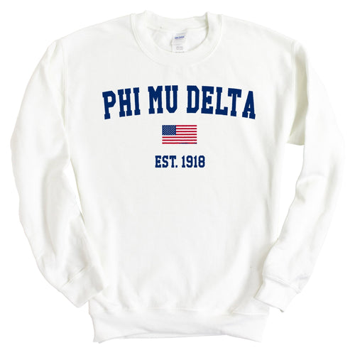 Phi Mu Delta USA Flag Sweatshirt - Fraternity Crewneck Sweatshirt - Kite and Crest