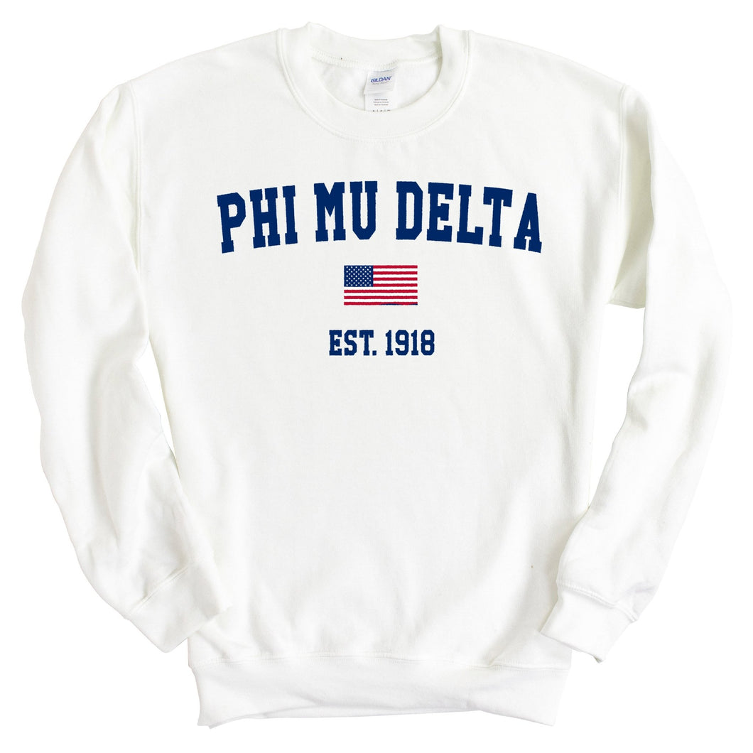 Phi Mu Delta USA Flag Sweatshirt - Fraternity Crewneck Sweatshirt - Kite and Crest