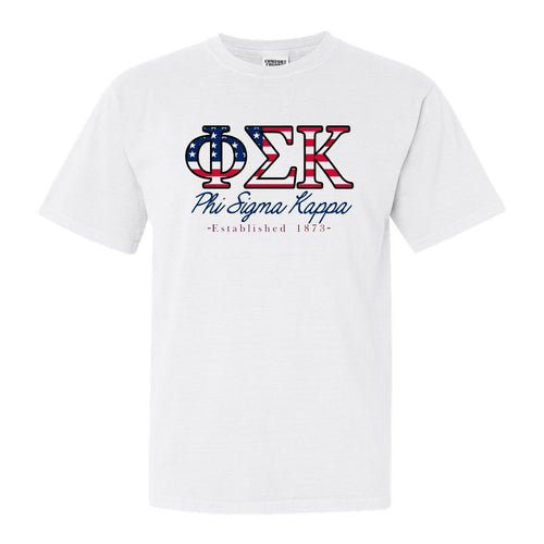 Phi Sigma Kappa Comfort Colors T-Shirt - Phi Sig American Flag Letters Shirt - Kite and Crest