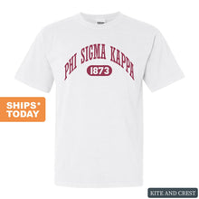 Load image into Gallery viewer, Phi Sigma Kappa Comfort Colors T-Shirt - Phi Sig Large Athletic Shirt - Kite and Crest
