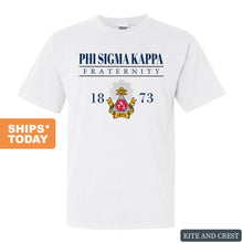 Load image into Gallery viewer, Phi Sigma Kappa Comfort Colors T-Shirt - Phi Sig Large Crest Shirt - Kite and Crest

