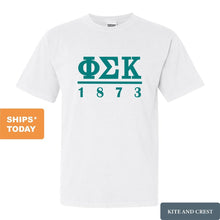 Load image into Gallery viewer, Phi Sigma Kappa Comfort Colors T-Shirt - Phi Sig Lettered Basic Shirt - Kite and Crest
