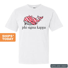 Load image into Gallery viewer, Phi Sigma Kappa Comfort Colors T-Shirt - Phi Sig Red Whale Shirt - Kite and Crest
