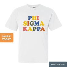 Load image into Gallery viewer, Phi Sigma Kappa Comfort Colors T-Shirt - Phi Sig Retro Letters Shirt - Kite and Crest
