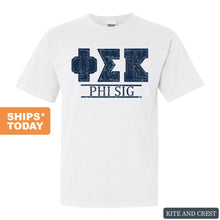 Load image into Gallery viewer, Phi Sigma Kappa Comfort Colors T-Shirt - Phi Sig Washed Letters Shirt - Kite and Crest
