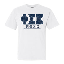 Load image into Gallery viewer, Phi Sigma Kappa Comfort Colors T-Shirt - Phi Sig Washed Letters Shirt - Kite and Crest
