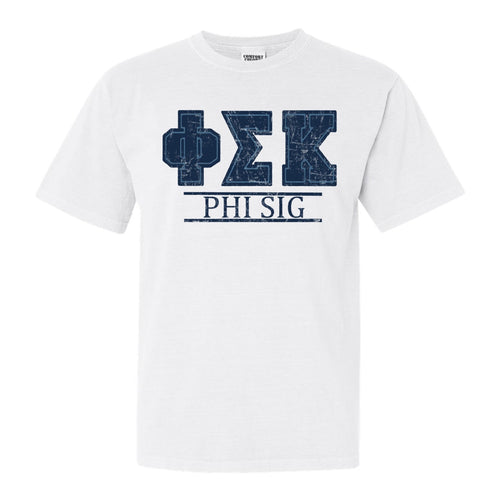 Phi Sigma Kappa Comfort Colors T-Shirt - Phi Sig Washed Letters Shirt - Kite and Crest
