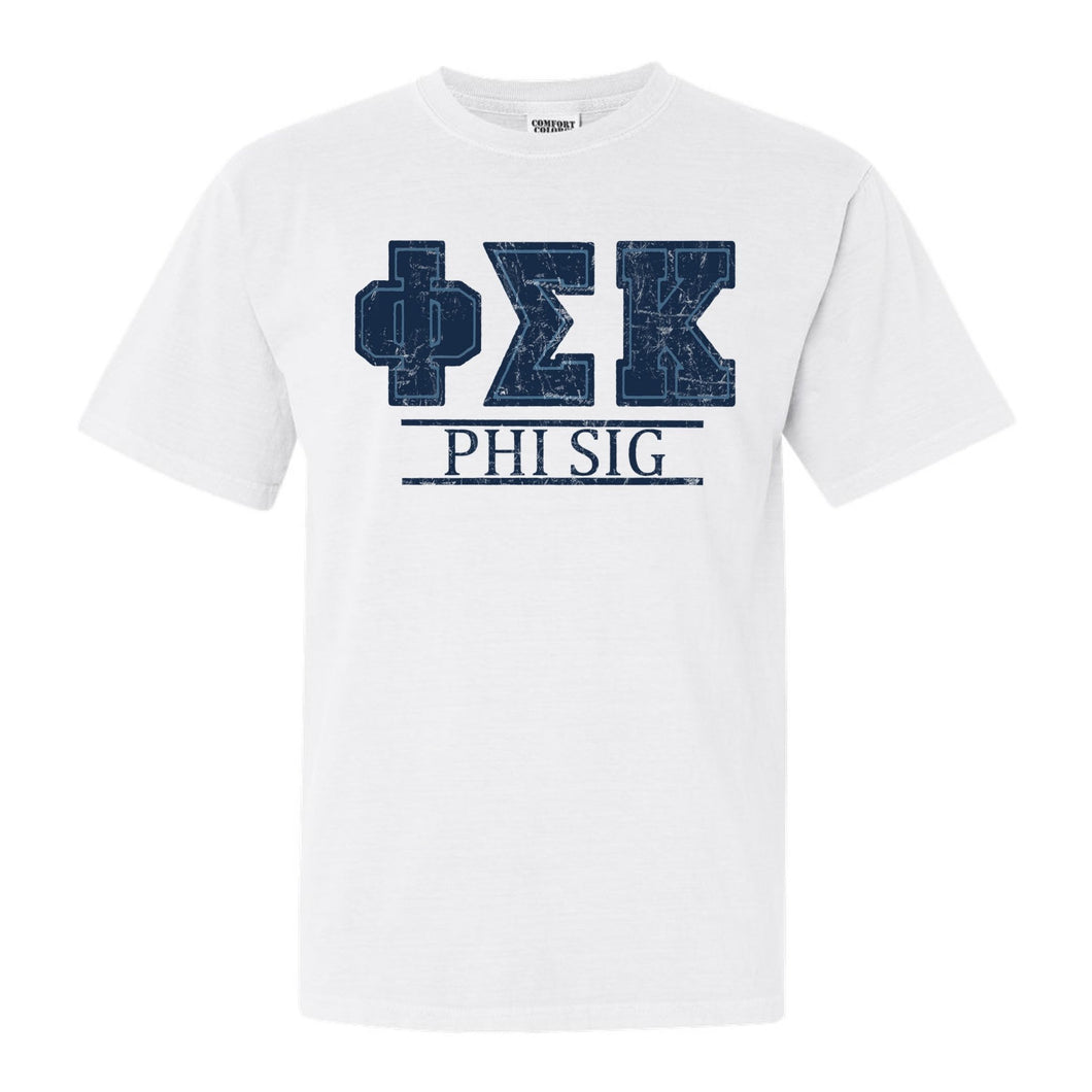 Phi Sigma Kappa Comfort Colors T-Shirt - Phi Sig Washed Letters Shirt - Kite and Crest