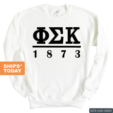 Load image into Gallery viewer, Phi Sigma Kappa Sweatshirt - Phi Sig Black Letters Crewneck Sweatshirt - Kite and Crest
