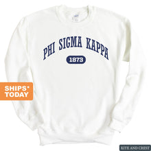 Load image into Gallery viewer, Phi Sigma Kappa Sweatshirt - Phi Sig Fraternal Arch Crewneck Sweatshirt - Kite and Crest
