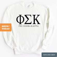 Load image into Gallery viewer, Phi Sigma Kappa Sweatshirt - Phi Sig Fraternal Block Crewneck Sweatshirt - Kite and Crest
