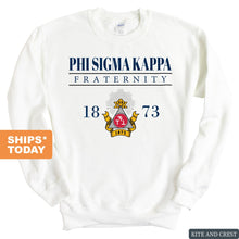 Load image into Gallery viewer, Phi Sigma Kappa Sweatshirt - Phi Sig Large Crest Crewneck Sweatshirt - Kite and Crest
