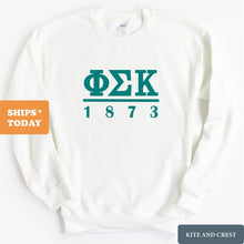 Load image into Gallery viewer, Phi Sigma Kappa Sweatshirt - Phi Sig Lettered Basic Crewneck Sweatshirt - Kite and Crest
