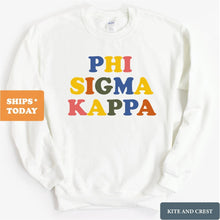 Load image into Gallery viewer, Phi Sigma Kappa Sweatshirt - Phi Sig Retro Letters Crewneck Sweatshirt - Kite and Crest
