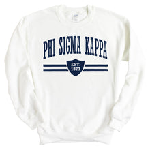 Load image into Gallery viewer, Phi Sigma Kappa Sweatshirt - Phi Sig Striped Shield Crewneck Sweatshirt - Kite and Crest
