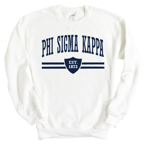 Phi Sigma Kappa Sweatshirt - Phi Sig Striped Shield Crewneck Sweatshirt - Kite and Crest