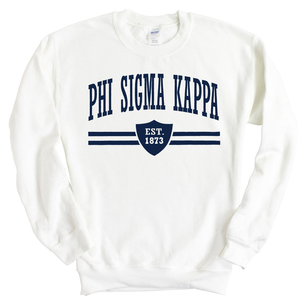 Phi Sigma Kappa Sweatshirt - Phi Sig Striped Shield Crewneck Sweatshirt - Kite and Crest