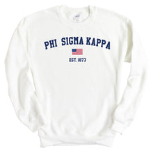 Load image into Gallery viewer, Phi Sigma Kappa Sweatshirt - Phi Sig USA Flag Crewneck Sweatshirt - Kite and Crest
