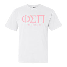 Load image into Gallery viewer, Phi Sigma Pi Classic Pink Letters Comfort Colors T-Shirt - Kite and Crest
