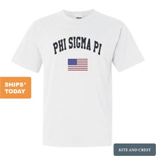 Load image into Gallery viewer, Phi Sigma Pi Traditional Flag Comfort Colors T-Shirt - Kite and Crest
