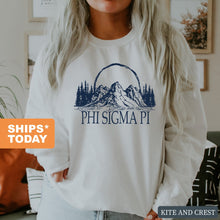 Load image into Gallery viewer, Phi Sigma Pi Weekend in the Mountains Sweatshirt - Fraternity Crewneck Sweatshirt - Kite and Crest
