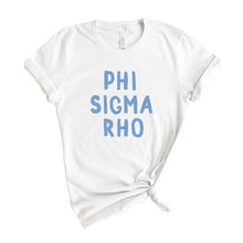 Load image into Gallery viewer, Phi Sigma Rho Blue Bubble Letters T-shirt - Kite and Crest
