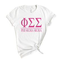 Load image into Gallery viewer, Phi Sigma Sigma Big Letters Sorority T-Shirt Shirt Tee - Kite and Crest
