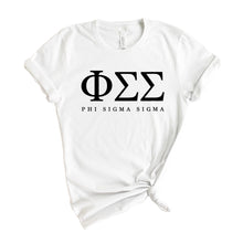 Load image into Gallery viewer, Phi Sigma Sigma Block Letter Sorority T-Shirt Shirt Tee - Kite and Crest
