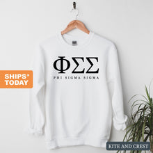 Load image into Gallery viewer, Phi Sigma Sigma (Phi Sig) Block Letter Sorority Crewneck Sweatshirt - Kite and Crest
