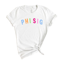 Load image into Gallery viewer, Phi Sigma Sigma Rainbow Letter Sorority T-Shirt Tee - Kite and Crest
