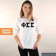 Load image into Gallery viewer, Phi Sigma Sigma Sweatshirt | Phi Sig Basic Black Letters Crewneck Sweatshirt | Phi Sigma Sigma Sorority Gift Idea - Kite and Crest
