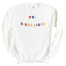 Load image into Gallery viewer, Phi Sigma Sigma Sweatshirt | Phi Sig Circular Colorful Crewneck Sweatshirt | Phi Sigma Sigma Sorority Gift Idea - Kite and Crest
