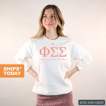 Load image into Gallery viewer, Phi Sigma Sigma Sweatshirt | Phi Sig Colored Block Letters Crewneck Sweatshirt | Phi Sigma Sigma Sorority Gift Idea - Kite and Crest
