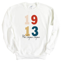 Load image into Gallery viewer, Phi Sigma Sigma Sweatshirt | Phi Sig Colorful Year Crewneck Sweatshirt | Phi Sigma Sigma Sorority Gift Idea - Kite and Crest
