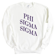 Load image into Gallery viewer, Phi Sigma Sigma Sweatshirt | Phi Sig Large and Wavy Letters Crewneck Sweatshirt | Phi Sigma Sigma Sorority Gift Idea - Kite and Crest
