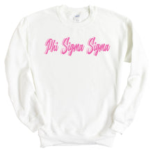 Load image into Gallery viewer, Phi Sigma Sigma Sweatshirt | Phi Sig Neon Pink Colored Crewneck Sweatshirt | Phi Sigma Sigma Sorority Gift Idea - Kite and Crest
