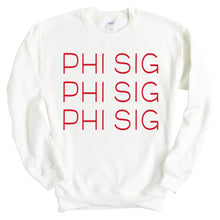 Load image into Gallery viewer, Phi Sigma Sigma Sweatshirt | Phi Sig Red and Stacked Crewneck Sweatshirt | Phi Sigma Sigma Sorority Gift Idea - Kite and Crest
