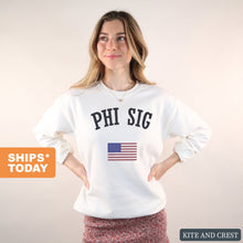 Load image into Gallery viewer, Phi Sigma Sigma Sweatshirt - Phi Sig USA Crewneck Sweatshirt - Kite and Crest
