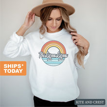 Load image into Gallery viewer, Phi Sigma Sigma Sweatshirt - Phi Sig Wavy Rainbow Crewneck Sweatshirt - Kite and Crest
