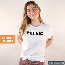 Load image into Gallery viewer, Phi Sigma Sigma T-shirt - Phi Sig Block Name Tee - Kite and Crest
