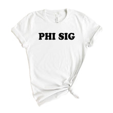 Load image into Gallery viewer, Phi Sigma Sigma T-shirt - Phi Sig Block Name Tee - Kite and Crest
