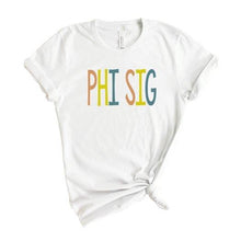 Load image into Gallery viewer, Phi Sigma Sigma T-shirt - Phi Sig Colorful Lined Tee - Kite and Crest
