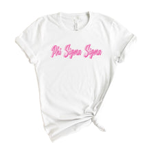 Load image into Gallery viewer, Phi Sigma Sigma T-Shirt | Phi Sig Neon Pink Colored Shirt | Phi Sigma Sigma Sorority Gift Idea - Kite and Crest
