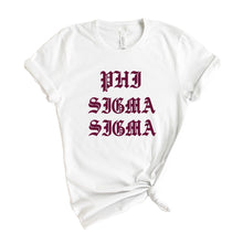 Load image into Gallery viewer, Phi Sigma Sigma T-Shirt | Phi Sig Old Type Written Shirt | Phi Sigma Sigma Sorority Gift Idea - Kite and Crest
