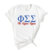 Load image into Gallery viewer, Phi Sigma Sigma T-Shirt | Phi Sig Red and Blue Shirt | Phi Sigma Sigma Sorority Gift Idea - Kite and Crest
