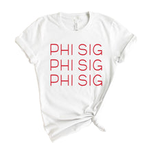 Load image into Gallery viewer, Phi Sigma Sigma T-Shirt | Phi Sig Red and Stacked Shirt | Phi Sigma Sigma Sorority Gift Idea - Kite and Crest
