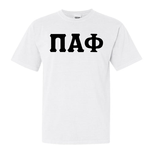 Pi Alpha Phi Basic Black Letters Comfort Colors T-Shirt - Fraternity Tee - Kite and Crest
