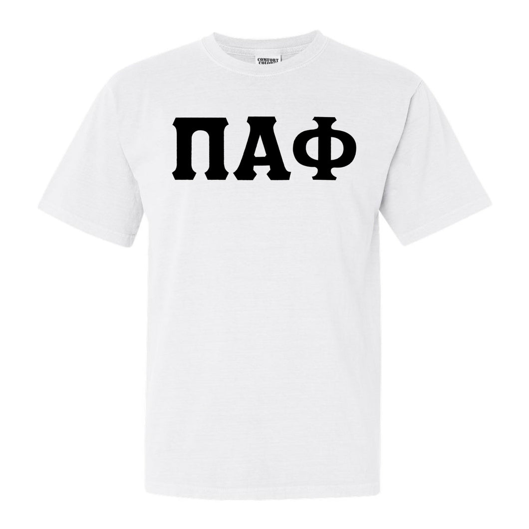Pi Alpha Phi Basic Black Letters Comfort Colors T-Shirt - Fraternity Tee - Kite and Crest