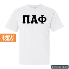 Load image into Gallery viewer, Pi Alpha Phi Basic Black Letters Comfort Colors T-Shirt - Fraternity Tee - Kite and Crest
