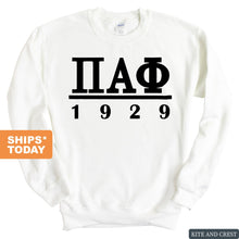 Load image into Gallery viewer, Pi Alpha Phi Black Letter Sweatshirt - Fraternity Crewneck Sweatshirt - Kite and Crest
